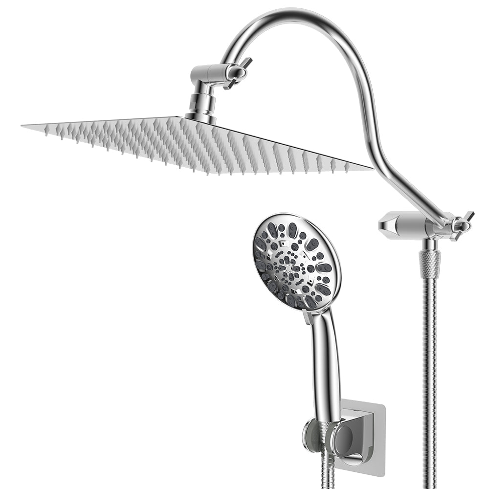 Hibbent Rain Shower Set Rainfall Shower Head with Handheld Shower Head -  Square